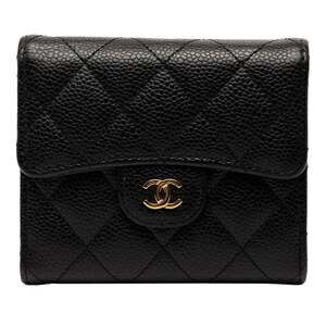 CHANEL Black Caviar Leather Logo Wallet